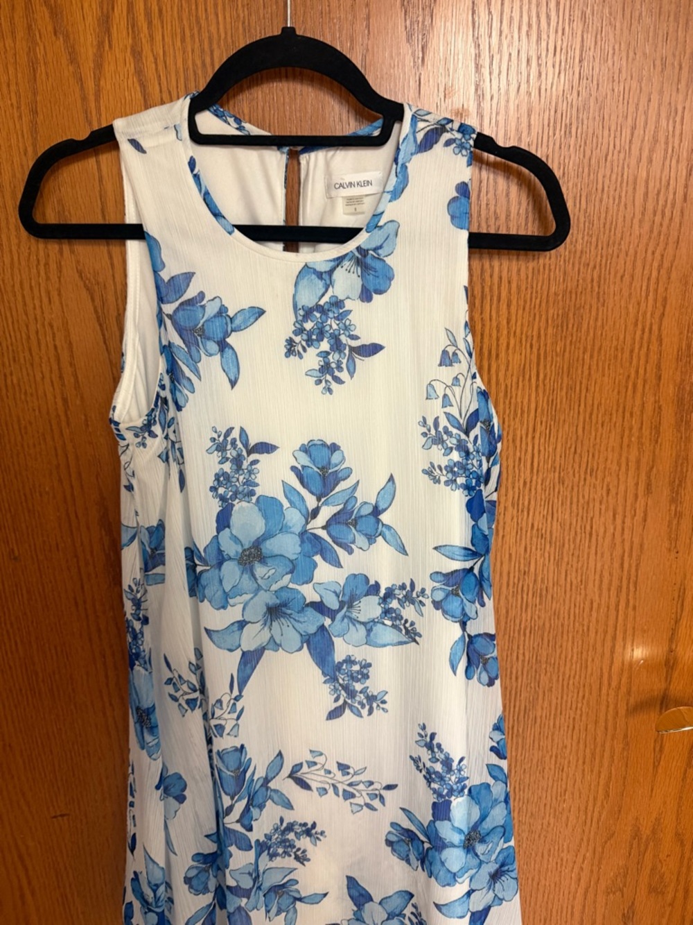Calvin Klein White Dress with Blue Floral Accents